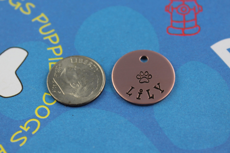 SMALL Dog or Cat Tag - Cute Hand-Stamped ID Tag with Paw Print