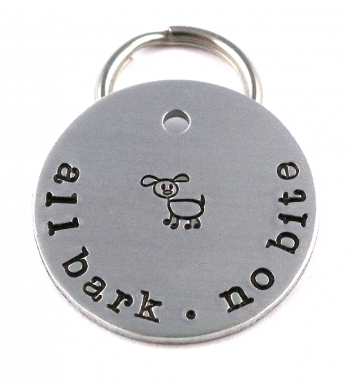 All Bark No Bite Custom Metal Pet Tag - Unique Funny Pet ID