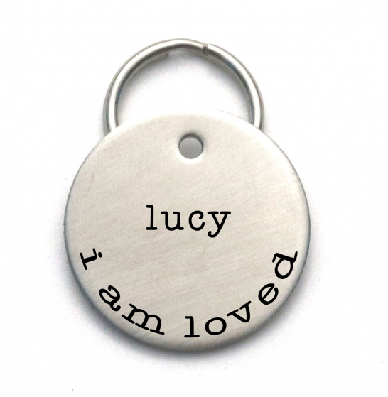 I Am Loved - Custom Handmade Pet Name Tag - Engraved Stainless Steel - Simple