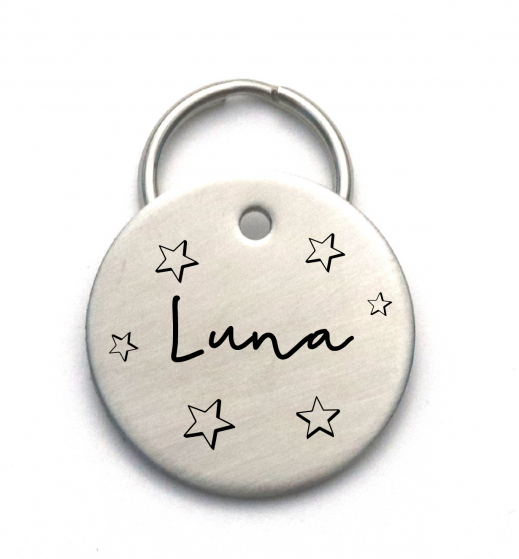 Stainless Steel Pet Name Tag with Stars - Engraved Dog Tag