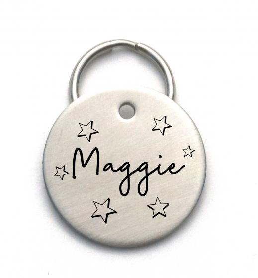 Stainless Steel Pet Name Tag with Stars - Engraved Dog Tag
