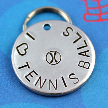 Customized metal dog ID tag - I love tennis balls