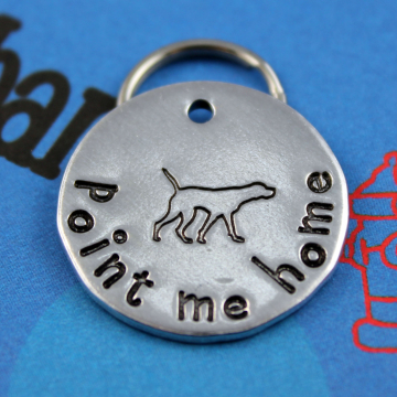 Unique customized metal pet tag - point me home