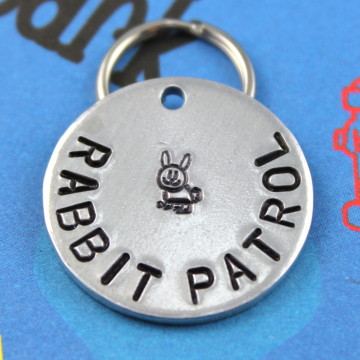 Custom Dog Name Tag - Hand-Stamped Aluminum Pet ID Tag - Personalized - Rabbit Patrol