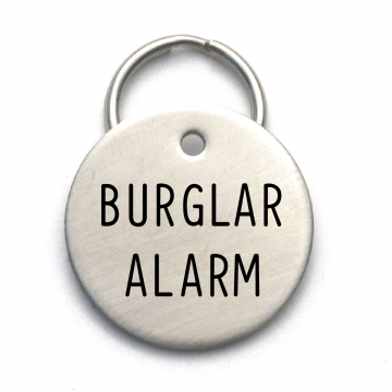 Cool Dog ID Tag - Unique Gift For Pet Lover - Burglar Alarm - Name and Number on Back